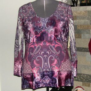 NWT One World 2X Red / Silver L/S Top Paisley
